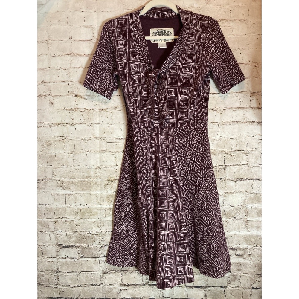 Effie's Heart Dress Medium in Maroon Squares In Stitches Print Pockets Jersey